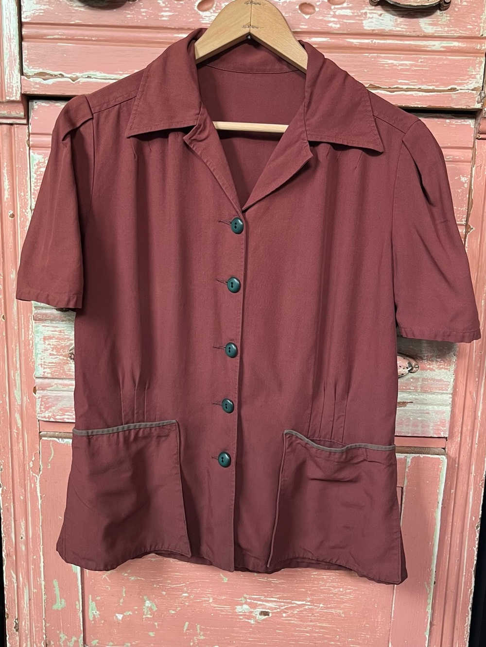 1940s 40s Art Deco Antique Vintage Tailored Brown Rayon Blouse Top M